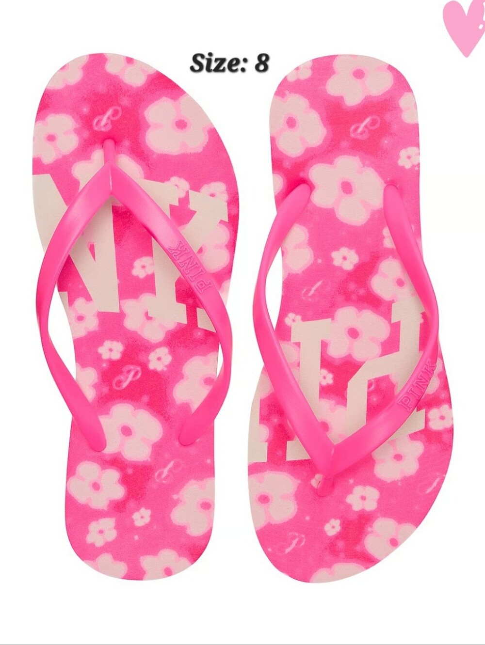 NWT Victoria's Secret PINK Spray Floral Flip Flops Women's Sandals Size 8